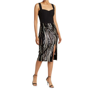 DRESS THE POPULATION Sweetheart Sequin Swirl Skirt Midi Dress XS New Sheath